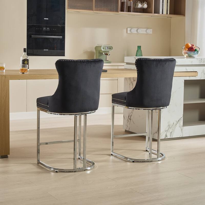 GDF Studio - Riveton Modern Velvet Upholstered Counter Height Bar Stools with Button Tufted Back & Rivet Trim (Set of 2)