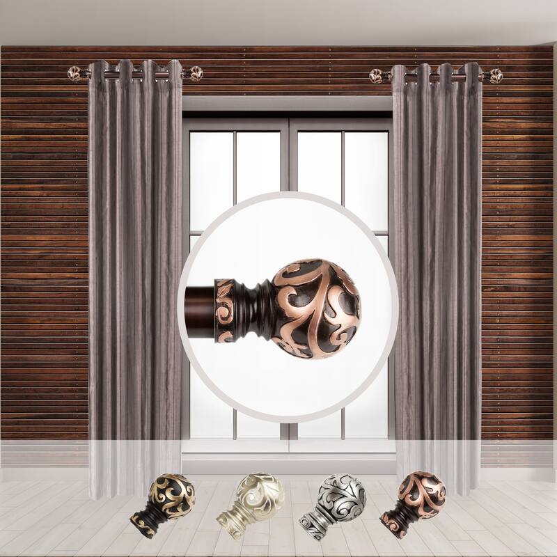 Side Curtain Rod Set - 1" Dia. Steel Rods - 12-20" Length - 2 Piece Set - Elegant Finials - 20