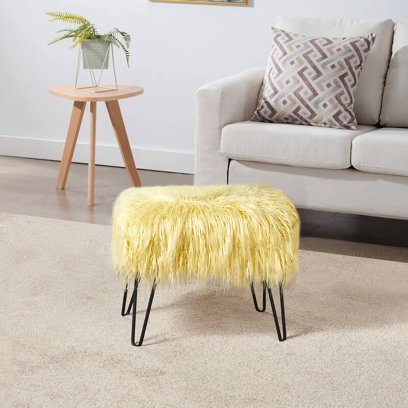 Mongolian Fauxfur Ottoman
