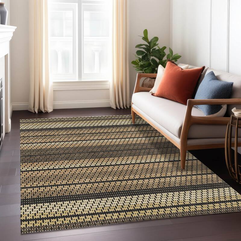 Machine Washable Indoor/ Outdoor Boho Stripe Chantille Rug