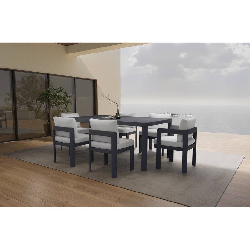 7-Piece Outdoor Patio Dining Set with Beige Cushions