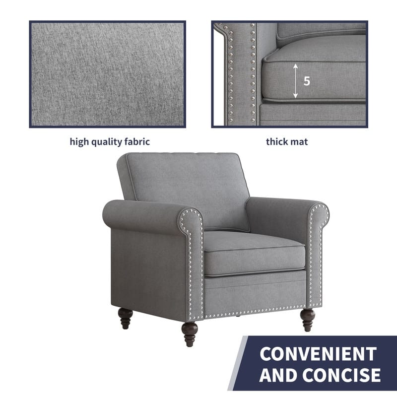 Mixoy 2 Piece Living Room Sofa Set with Rivet Design,Linen 3-Seater Sofa Couch,Loveseat Sofa/Single Sofa Chair