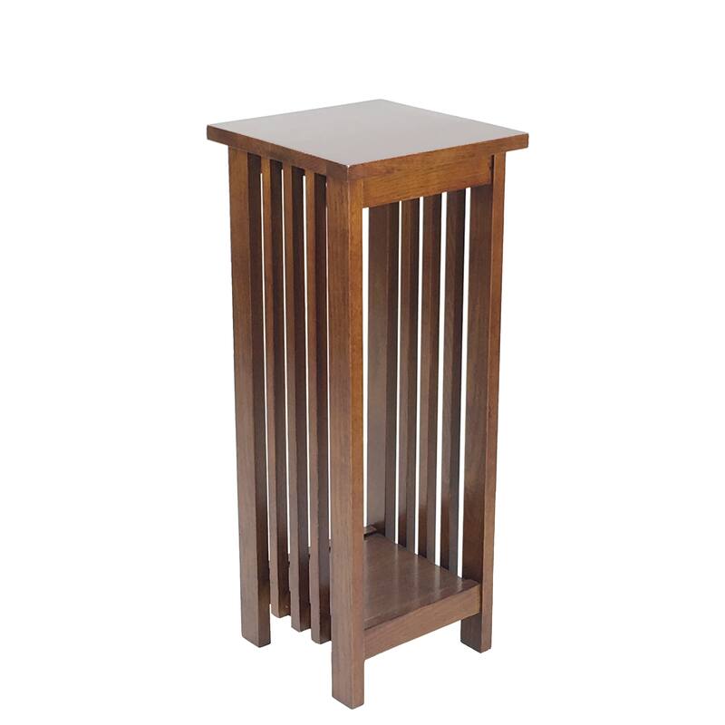 30 Inch Wooden Flower Stand with Bottom Shelf and Slatted Sides, Brown