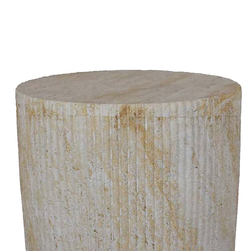 Archi Plant Stand Table, Fluted Surface, Marbled White Resin 18 Inch