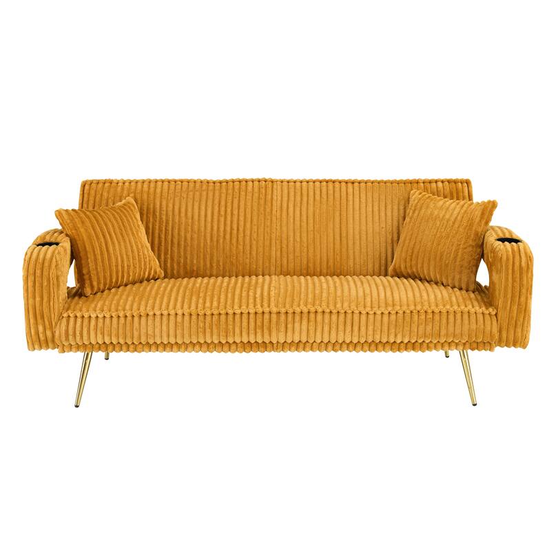 Straight-Row Corduroy Sofa With Throw Pillows, Featuring A Minimalist Style