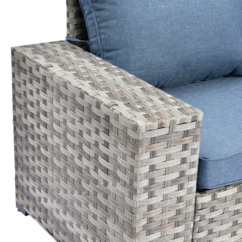 OVIOS Patio Wicker Furniture Wide Arm 6-piece Set with Table