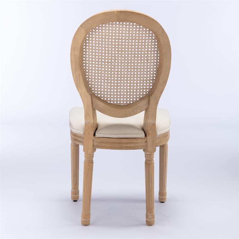 Antique Painting Linen Fabric Rattan Back Dining Chair (Set of 2)