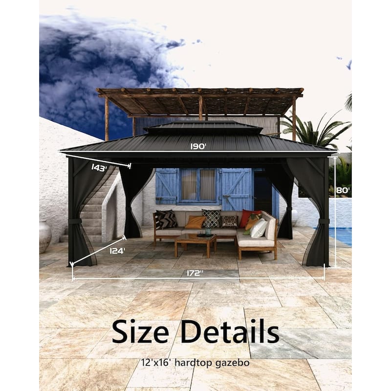 12'x16' Hardtop Gazebo for Patio, Deck, Backyard, Lawn, and Garden - 12X16 Ft
