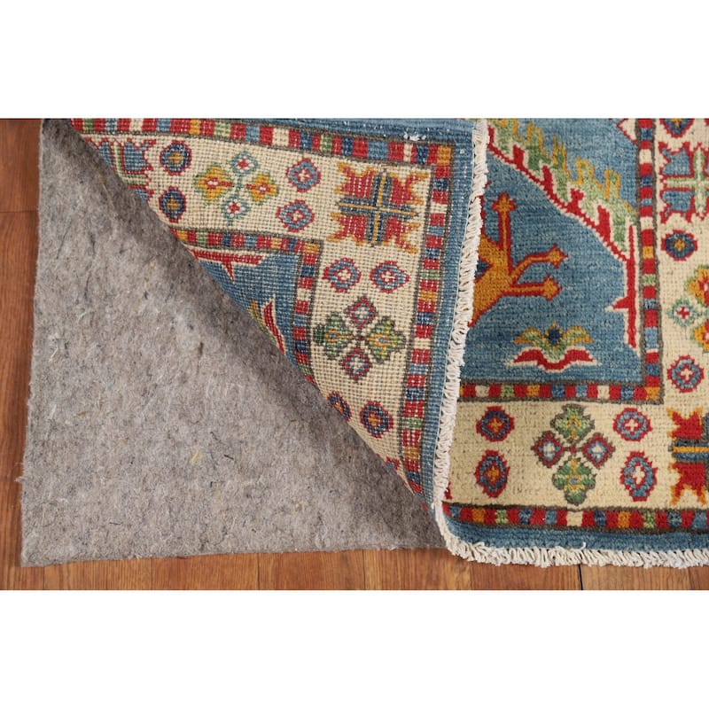 Light Blue Geometric Kazak Foyer Rug Handmade Wool Carpet - 2'0" x 3'0"