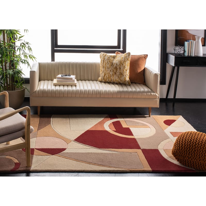 SAFAVIEH Rodeo Ula Necibe Hand-tufted Wool Retro Area Rug - 4' Square - Beige/Multi