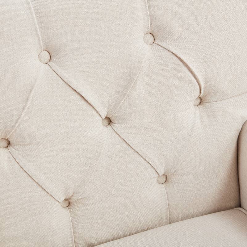 HUIMO Arm Chair Upholstered Button Tufted Accent Chair with Lumbar Pillow Beige/ Grey/ Light Blue/Brown