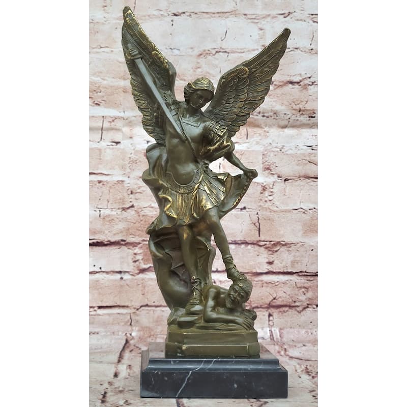 Saint Michael Slaying Satan Bronze Sculpture - Religious Archangel Art
