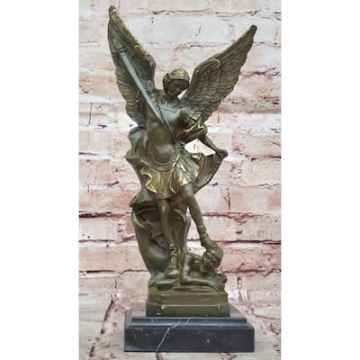 Saint Michael Slaying Satan Bronze Sculpture - Religious Archangel Art