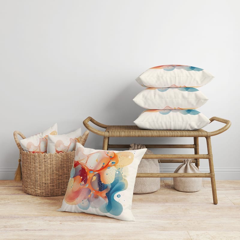 Whimsical Waves Faux Suede Reversible Throw Pillow Orange and Blue