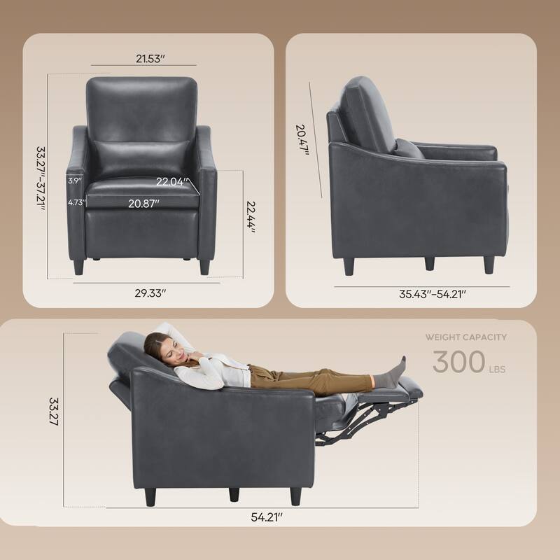 Electric Pushback Recliner with Leather Upholstery & Charging Port - Adjustable Recline for Living Room​