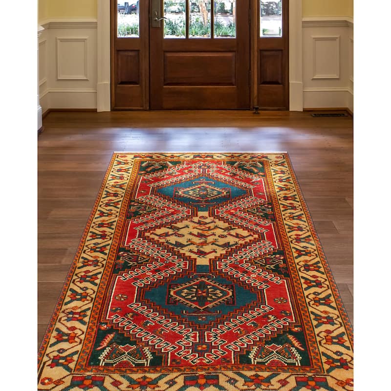 Fine Vintage Distressed Clarance Navy/Beige Rug - 4'4" x 6'7"