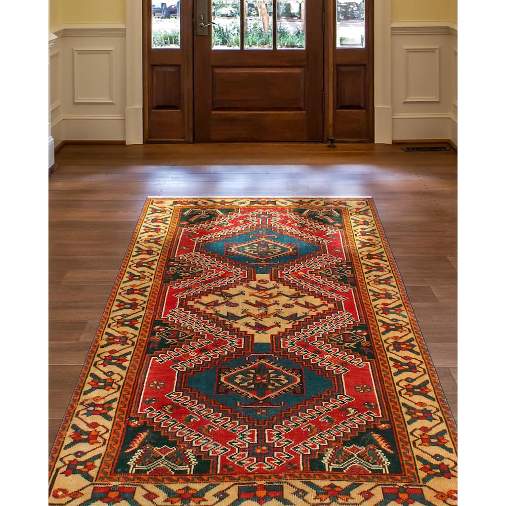 Fine Vintage Distressed Clarance Navy/Beige Rug - 4'4" x 6'7"