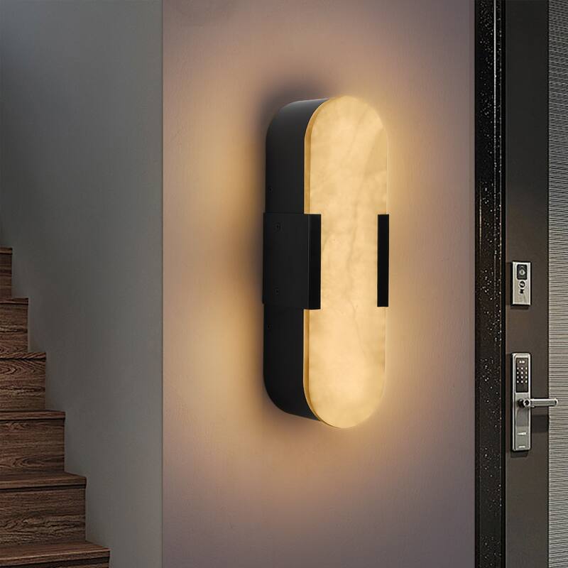 Set of 2 13.8" Natural Marble Wall Sconces - Black