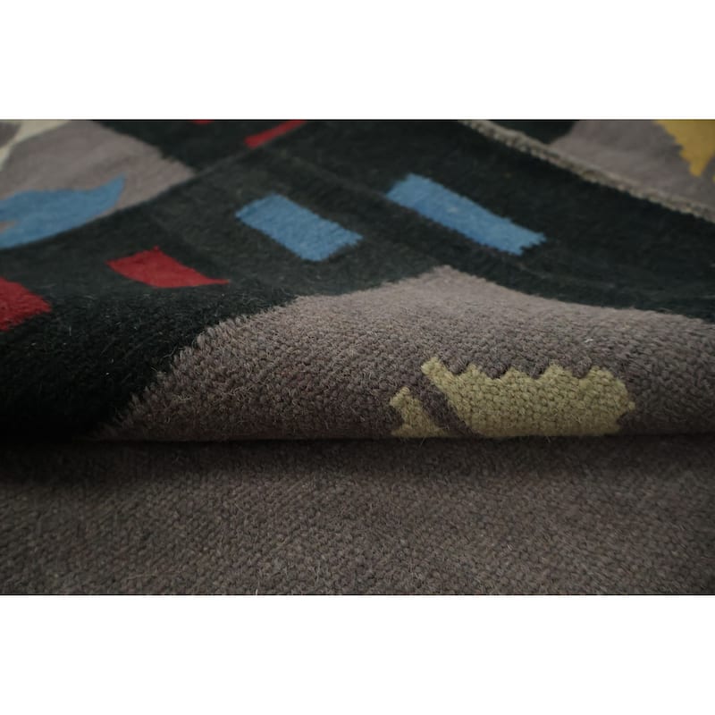 Hand Woven Oriental 100% Wool Carpet Southwestern Tribal Greys & Charcoal Kilim Area Rug - 10' 2'' X 8' 8''