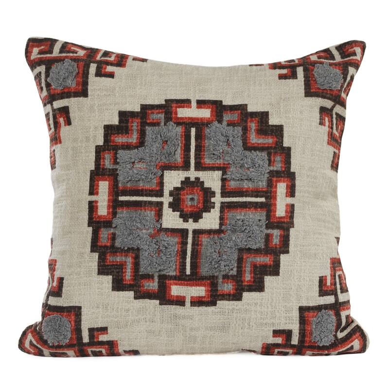 Handwoven Medallion Square Cotton Throw Pillow Cover - 18" - Cream and Gray