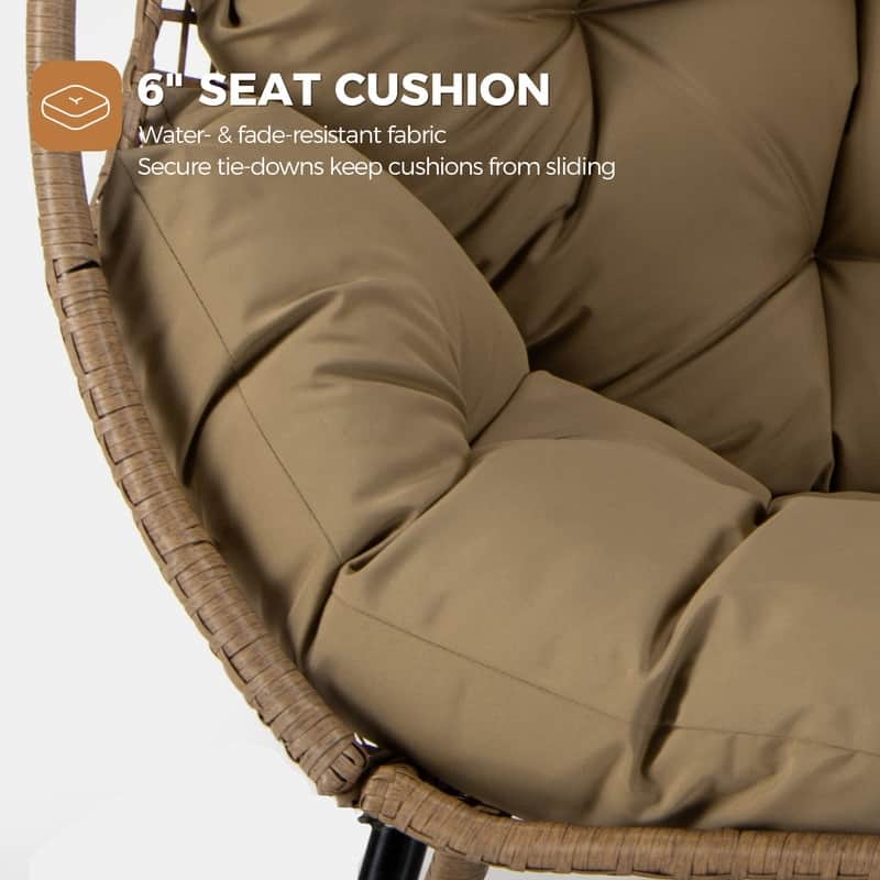 2-Person Papasan-Style Oversized Wicker Egg Lounge Chair with Cushions, Indoor/Outdoor