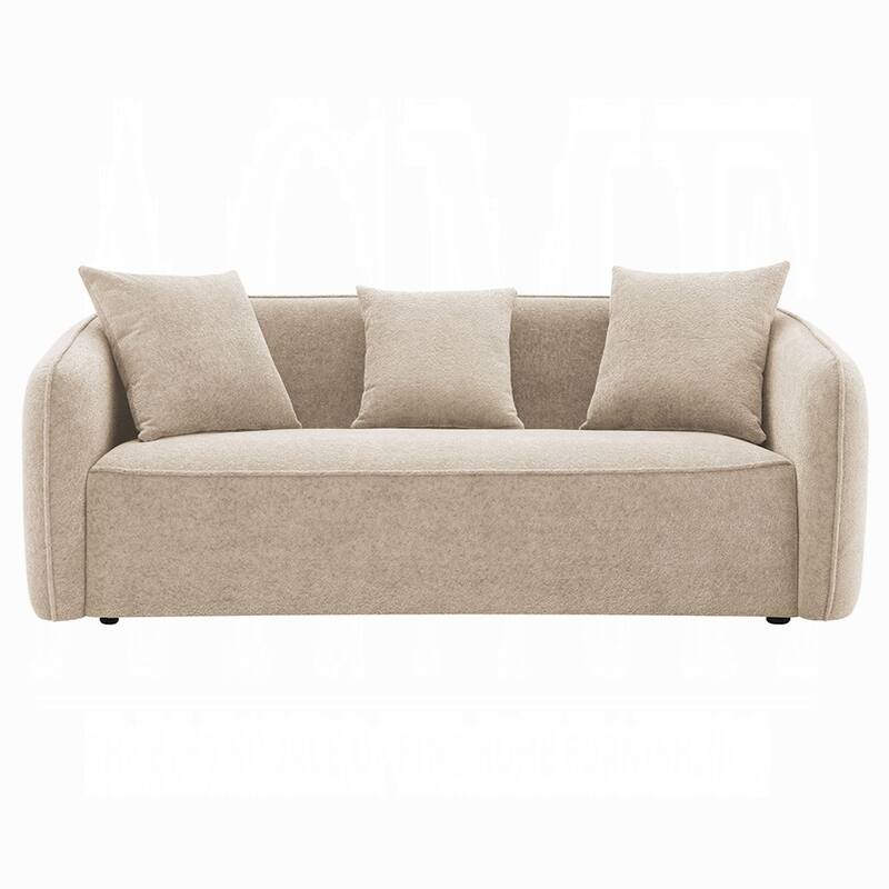 Keina Sofa, 3 Accent Pillows, Rounded Back, Beige Chenille, 79 Inch
