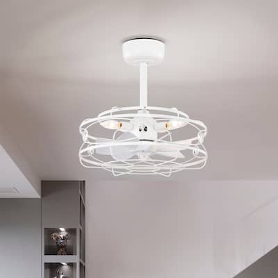 Maeve White Caged Lighted Ceiling Fan Fandelier 7-Blade Remote Control