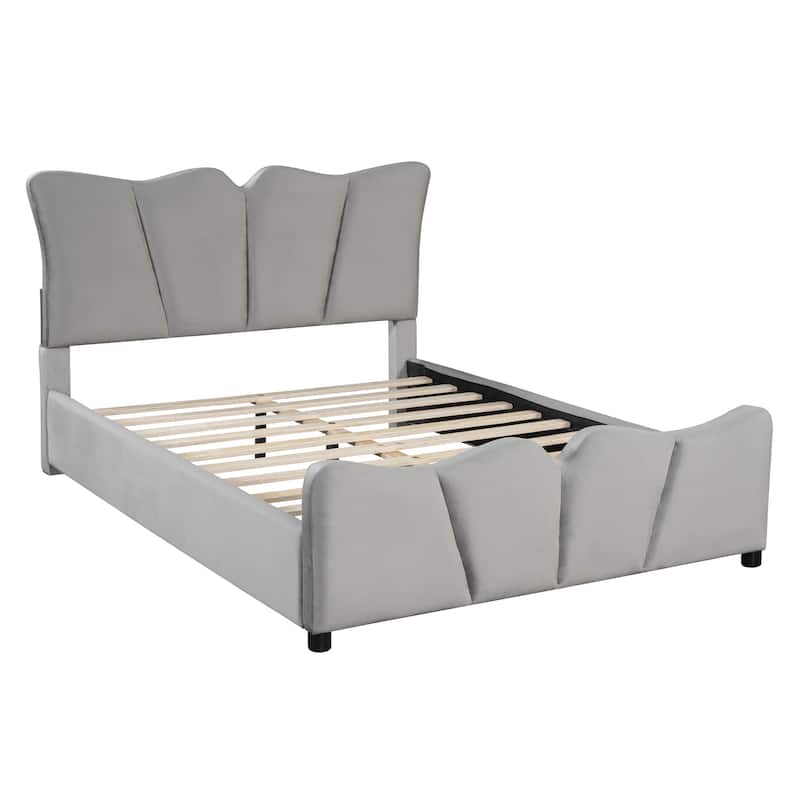Full Size Upholstered Platform Bed Velvet Upholstered Bed, Gray