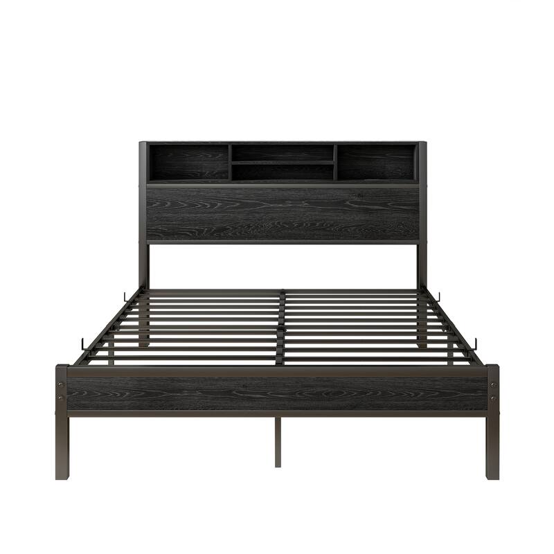 Full Size Bed Frame with Storage Headboard, Charging Station, No Box Spring Needed, Easy Assembly