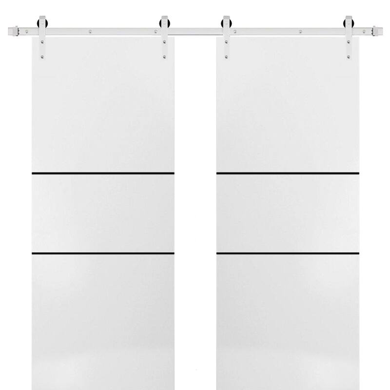Sturdy Double Barn Door 36 x 80 with Planum 0014 White Silk with 13FT - 84" x 80" ( 2* 42x80)