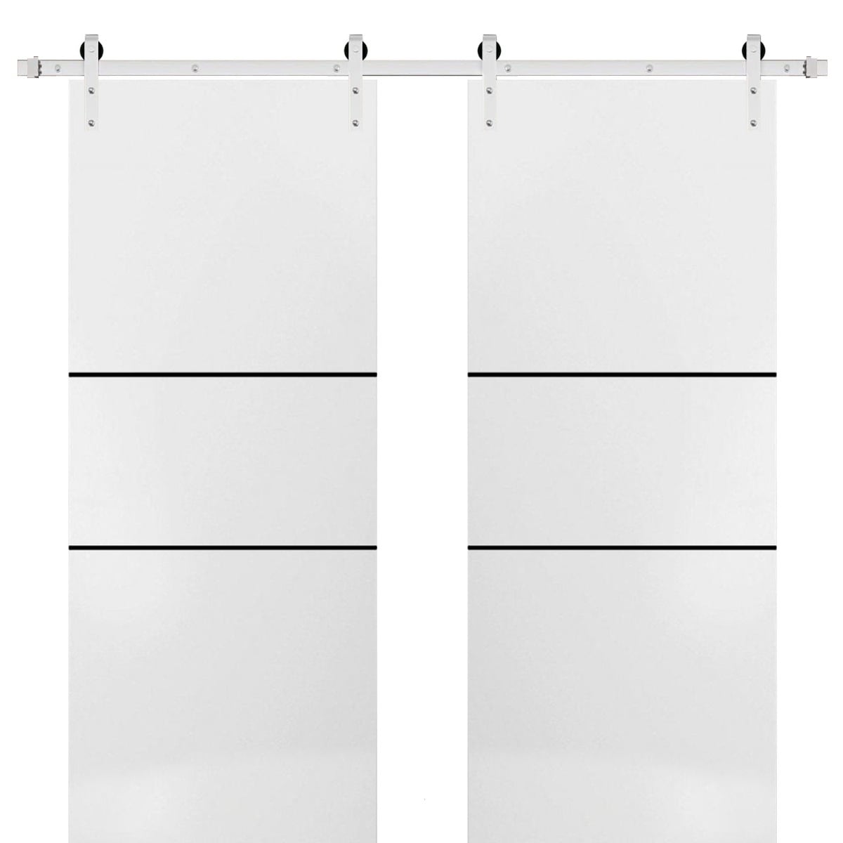 SartoDoors Planum 0014 | Closet Door Double Barn Door | Solid Wood | Hardware Set | 36x80, White Silk Bedroom Door Bathroom Door