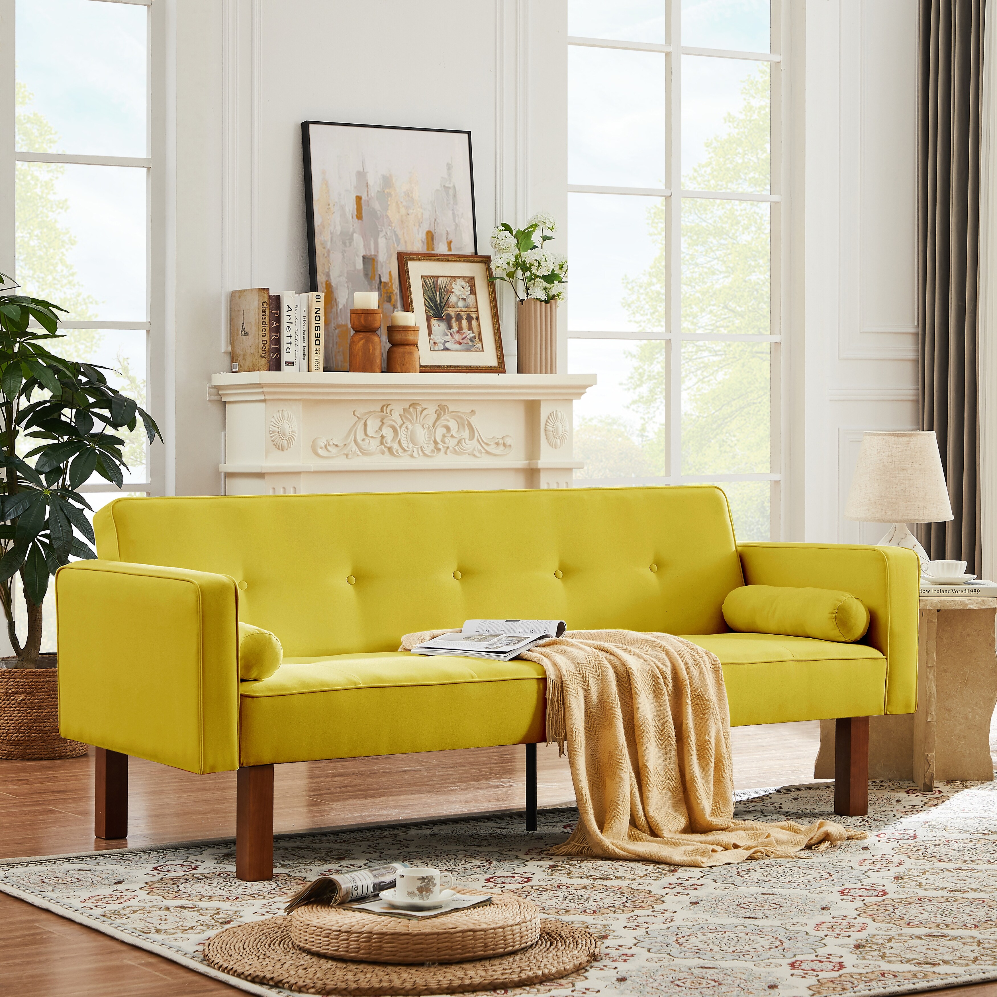 Mustard cheap yellow futon