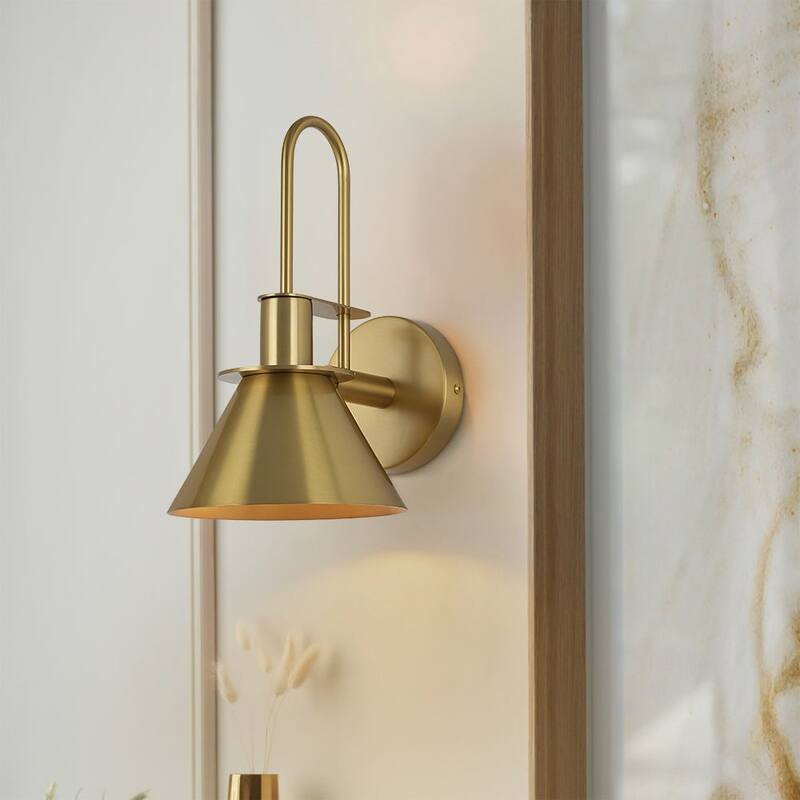 Mid-century Modern 1-Light Cone Wall Sconce - 7in Bedroom Light - Brass