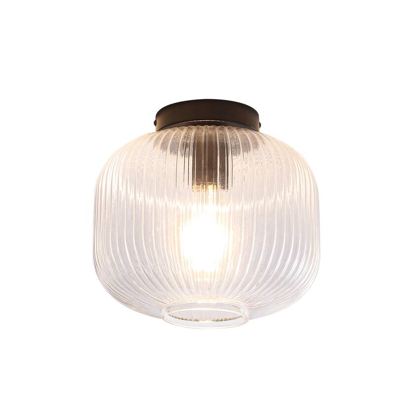 1-Light Mid-Century Modern Ribbed Glass Flush Mount Light
