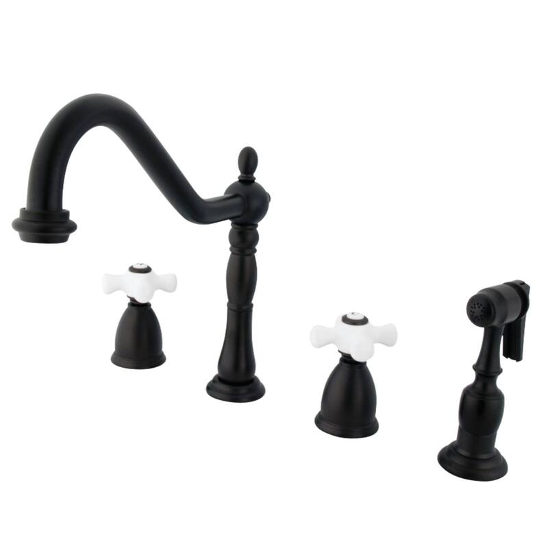 Kingston Brass Heritage Deck Mount Widespread Kitchen Faucet with Brass Sprayer - Oil Rubbed Bronze