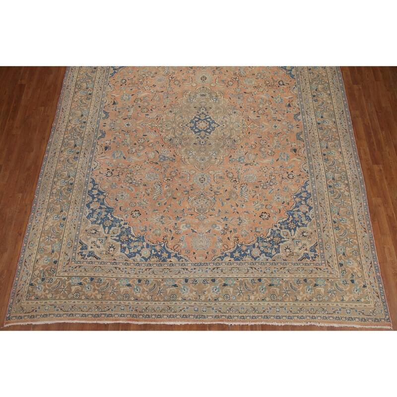 Hand Knotted Oriental 100% Wool Carpet Traditional Floral Oranges & Rust Mashad Area Rug - 12' 5'' X 9' 11''