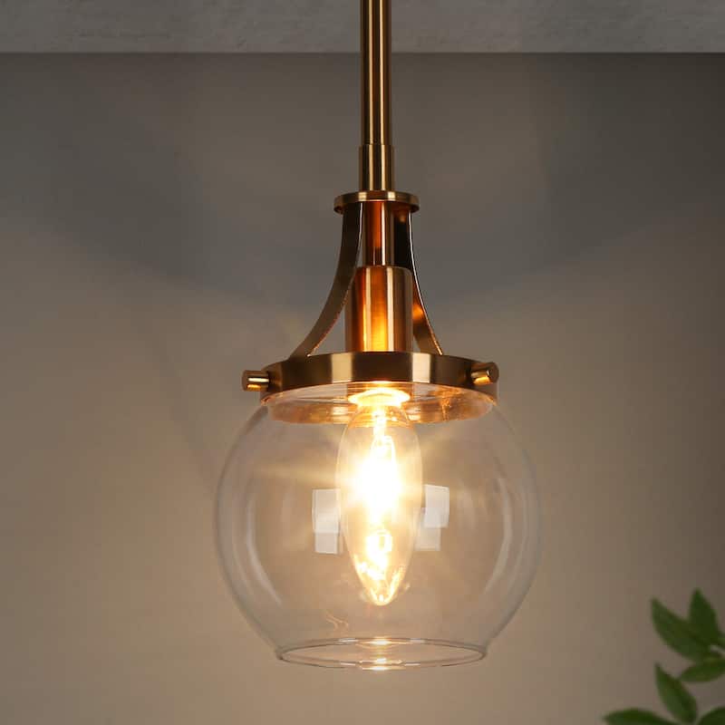 Beta Modern Gold 1-Light Mini Glass Pendant Light for Kitchen Island Dining Room - D 4.9" x H 7.6"