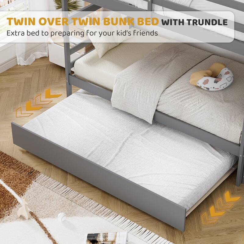 Ouyessir Twin Over Twin Bunk Bed with Trundle and Staircase