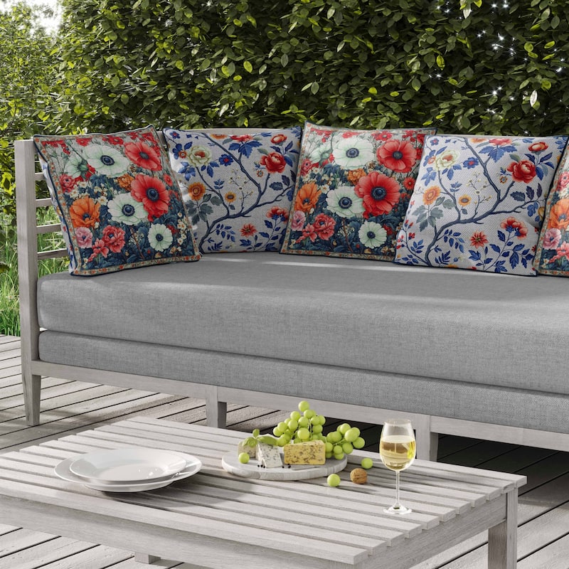 Floral Array Indoor/Outdoor Reversible Throw Pillow Blue and Red