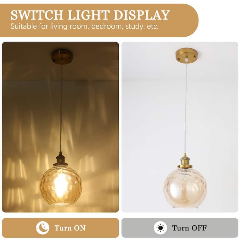 1-Light Glam Modern Metal Hanging Foyer Pendant Light with Glass Shade for Kitchen Island