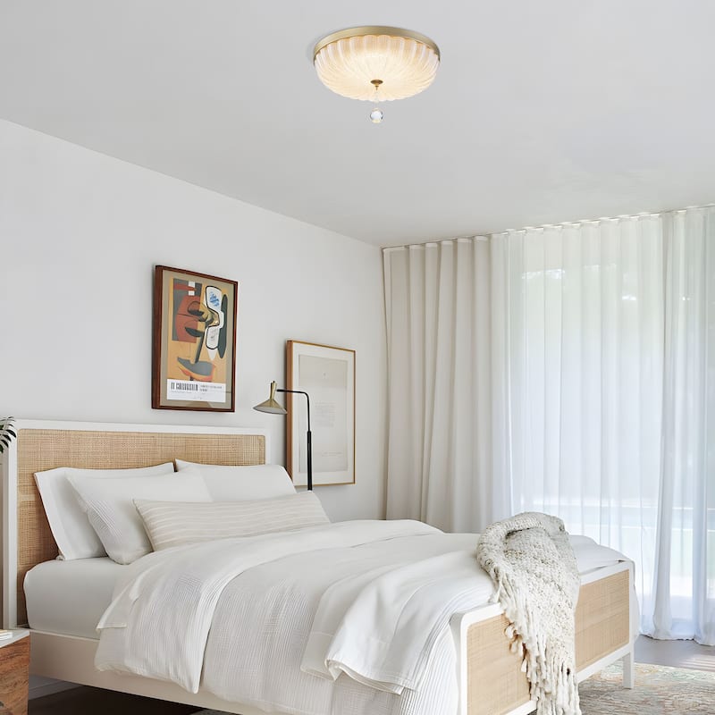 Starsky Modern Glam Crystal Glass LED Flush Mount with Crystal Drop - Gold