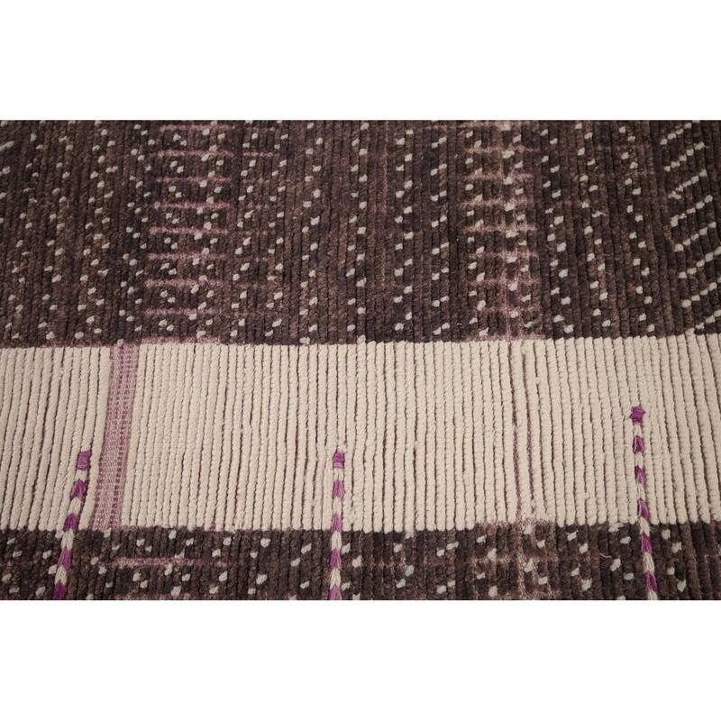 Striped Moroccan Modern Area Rug Handmade Wool Carpet - 8'11"x 12'7"