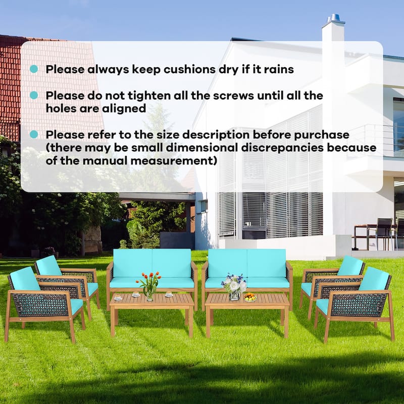 Costway 8PCS Patio Rattan Furniture Set Acacia Wood Cushioned Sofa Off