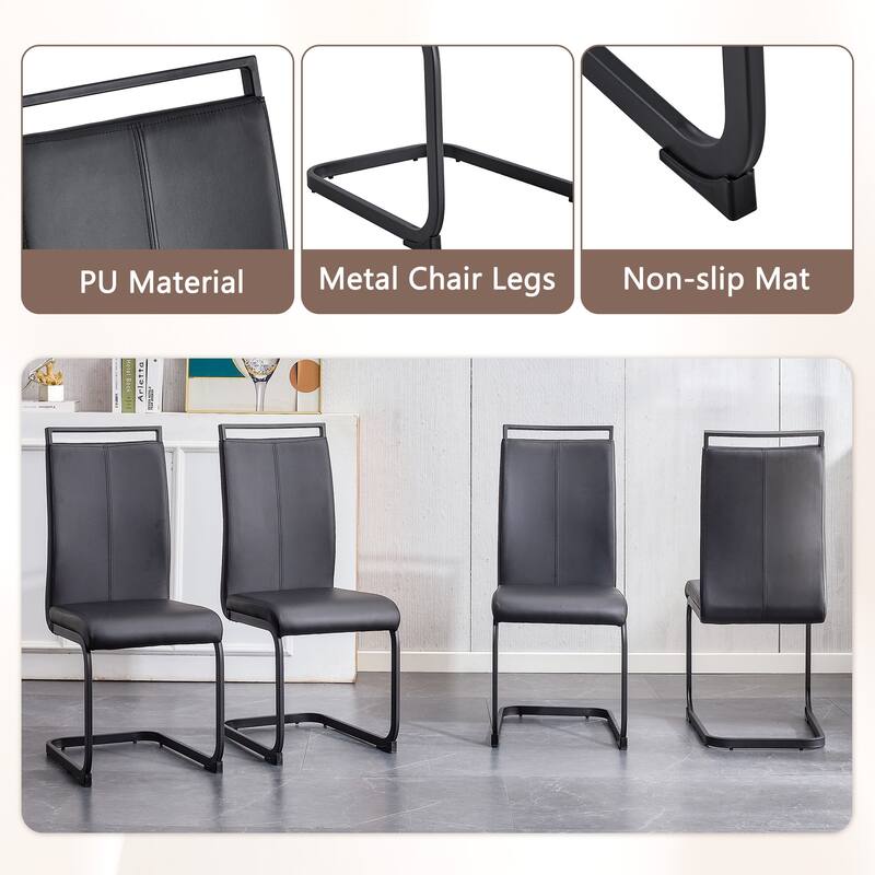 Set of 5 Piece Dining Table and Chair Set MDF Top with Glass Insert PU Seats Arched Metal Legs