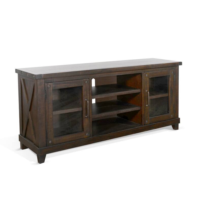 Anva TV Media Console, Shelves, Doors, Dark Brown Mahogany, 64 Inch
