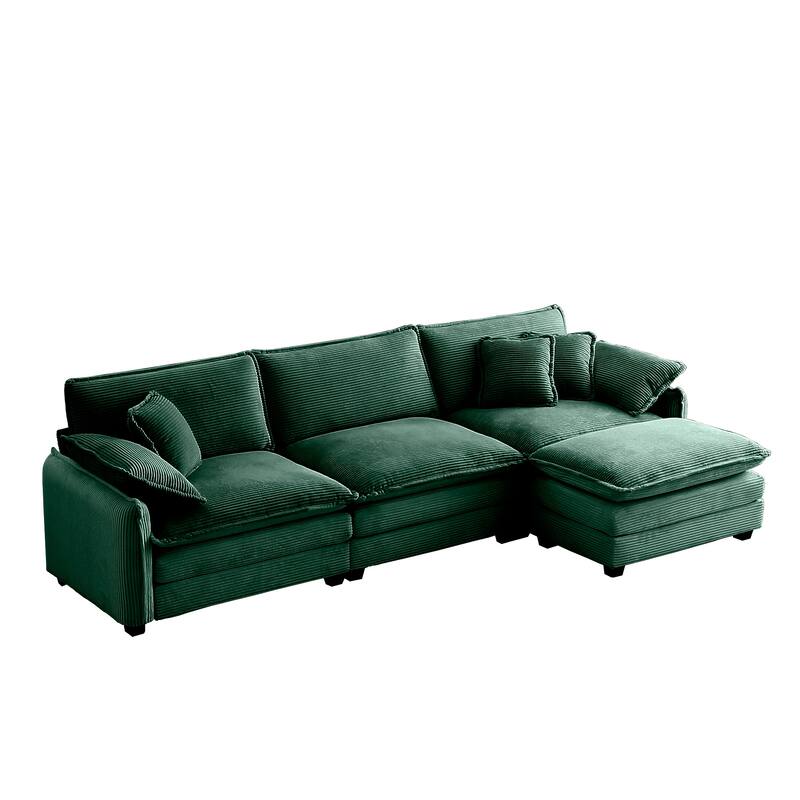 150.38" Modern L-Shaped Modular Sectional Sofa for Living Room, Corduroy Oversized 3-Seater Couch with Movable Ottoman