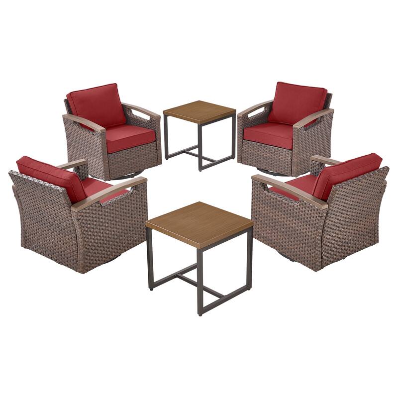 Pocassy Outdoor Brown Wicker Funitre with Cushion Set