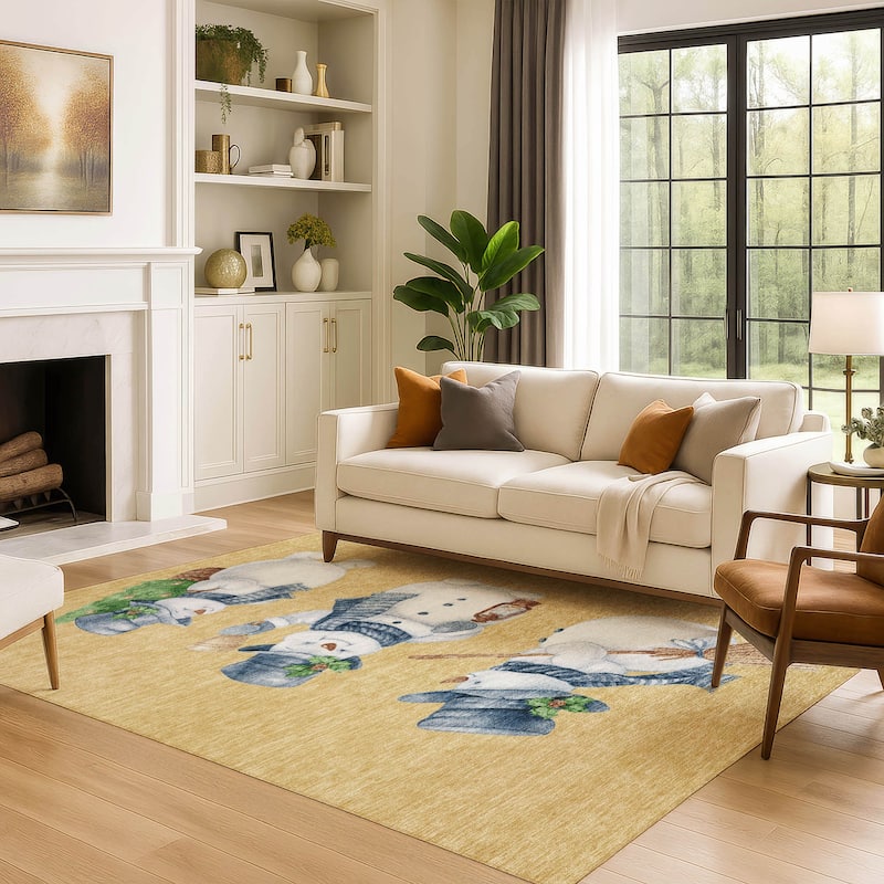 Premium Washable Super Soft Winter Holiday Snowman Mayfield Rug