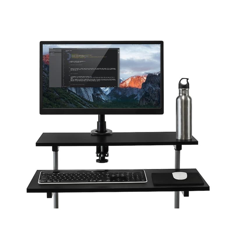 Mount-It Mobile Stand Up Desk / Height Adjustable Computer Rolling Presentation Cart With Monitor Arm , Black