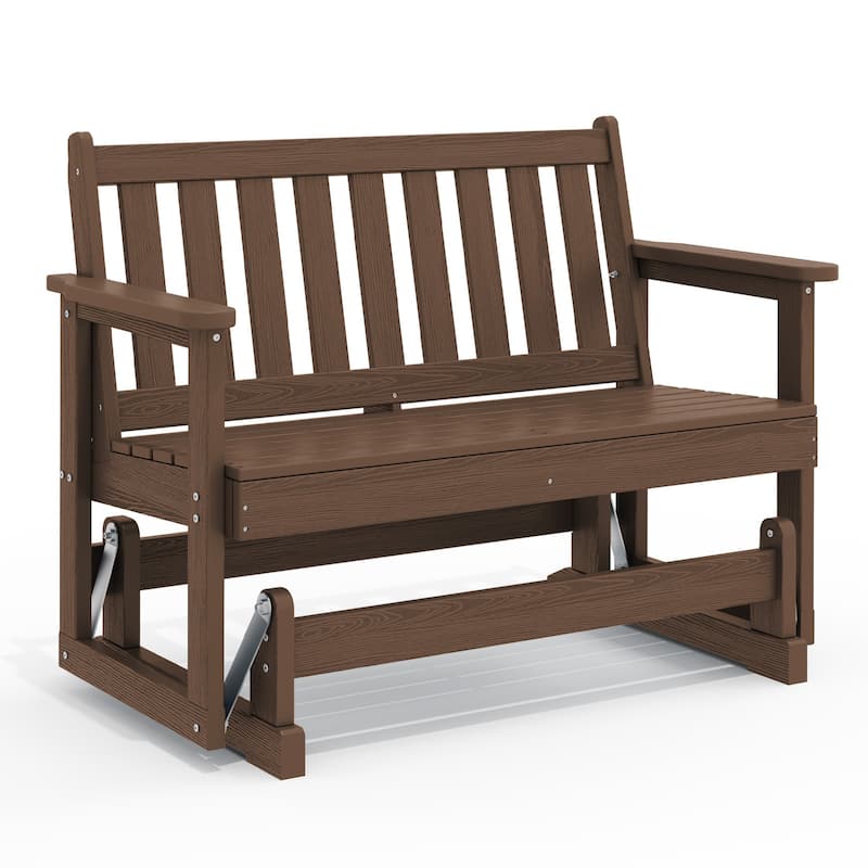 Outdoor Patio HDPE Glider Bench, Garden Rocking Bench - Brown